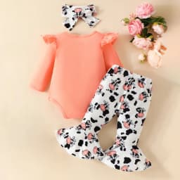 Dagaeig 3 Months Baby Girl Clothes Long Sleeve Romper Set Floral Fall Outfits Cute Baby Clothes Girl(Orange,0-3 Months) - Thumbnail 7