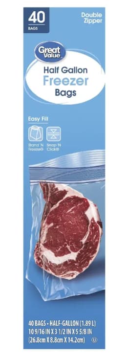 Great Value Double Zipper Half Gallon Freezer Bag, 40 Count - Thumbnail 10