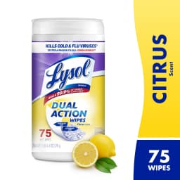 (6 pack) Lysol Dual Action Disinfectant Wipes, Multi-Surface Antibacterial Scrubbing Wipes, For Disinfecting and Cleaning, Citrus Scent, 75 Count - Thumbnail 2
