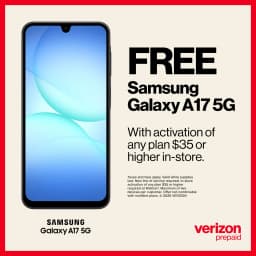 Verizon Prepaid Samsung Galaxy A17, 5G, 128GB, Black - Prepaid Smartphone [Locked to Verizon Prepaid] - Thumbnail 1