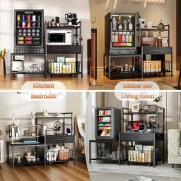 ModFurne Mini Fridge Stand with Storage, Mini Refrigerator Stand with Power Outlet, Wine Fridge Table with Movable Storage Basket for Dorm Home Use - Thumbnail 2