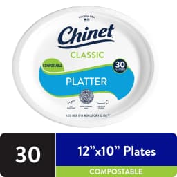 Chinet Classic® Premium Disposable Paper Platters 12 ⅝ x 10", White, 30 Count - Thumbnail 1