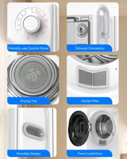 DISHUP 2.6 Cu.Ft Portable Clothes Dryer, 10 lbs Compact Dryer with Stainless Steel Tub, Electric Dryer for RV, Home, Apartment, White - Thumbnail 3