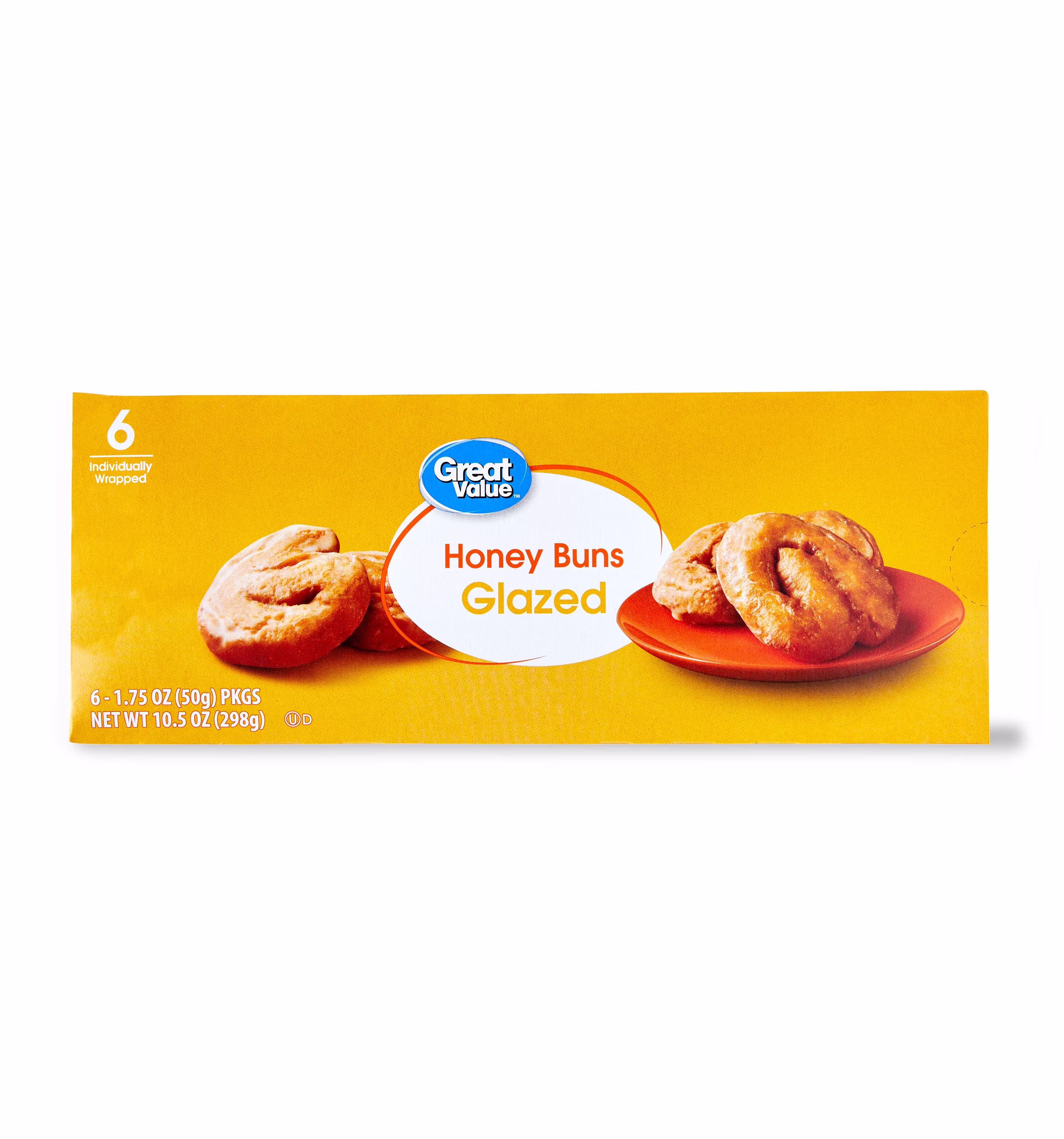 Great Value Glazed Honey Buns, 10.5 oz, 6 Count - Thumbnail 1
