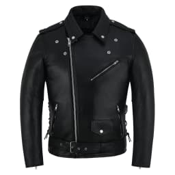 Men Motorcycle Brando Leather Jacket Distressed Zip Up Side Lacing Motorbike Jackets Black-52 - Thumbnail 7