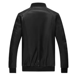 Leesechin Mens Bomber Jacket Leather Men's Thin Leather Jacket Round Neck Slim Baseball Collar Leather Jacket Men's Motorcycle Leather Jacket - Thumbnail 3