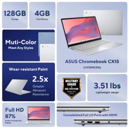 ASUS Chromebook CX1, 15.6" FHD, Intel Celeron N4500, 128GB eMMC, 4GB RAM, ChromeOS, Pure Gray - Thumbnail 2