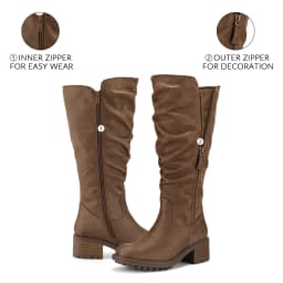 Pennysue Women's Knee High Boots Brown 2 Inch Side Zipper Boots 7.5M - Thumbnail 4