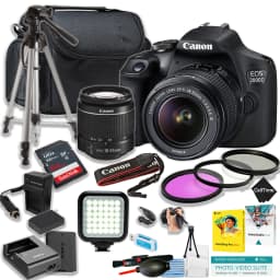 Canon EOS 2000D DSLR Camera w/EF-S 18-55mm DC III Lens + 64GB SanDisk Ultra Memory Card + Spare high Copacity Battery and Charger + More (18pc - Thumbnail 1