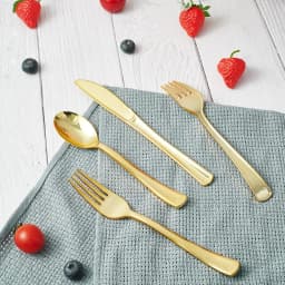JOLLY CHEF 150 Count Gold Plastic Silverware Set - 50 Forks, 50 Knives, 50 Spoons - Heavy Duty Plastic Cutlery Set Disposable Flatware - Thumbnail 6