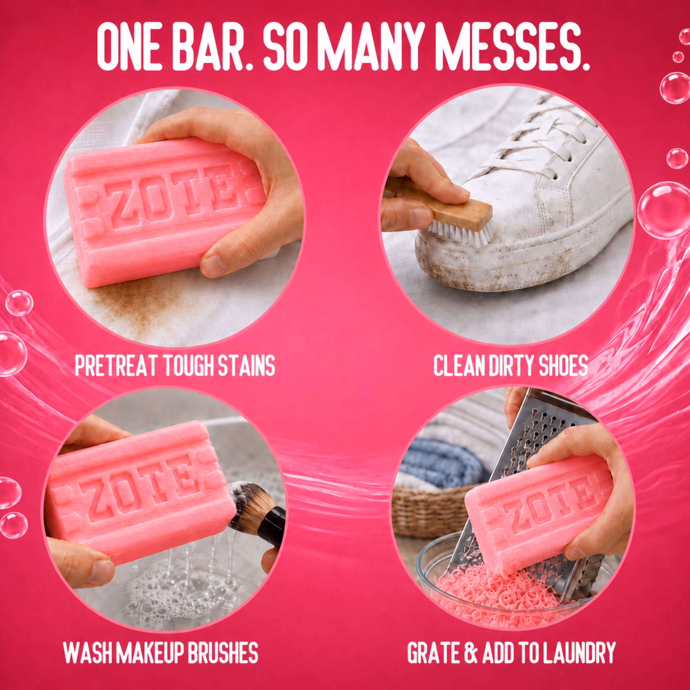 Zote Pink Laundry Bar Soap, Hand & Machine Wash, All Ages, Gentle & Long-Lasting, Laundry Detergent, Bar Cleanser with Sodium Tallowate, 14.1 oz - Thumbnail 4