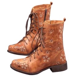 Fesfesfes Black Platform Boots for Women Printed Embroidered Boots Over Feet Round Toe Chunky Ankle Boots 8(39) - Thumbnail 2