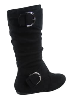 Zone 70 Women's Comfort Zipper Buckle Slouch Casual Flat Heel Mid Calf Round Toe Boots ( Black, 5) - Thumbnail 2