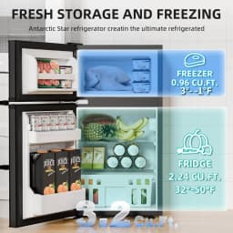 3.5 Cu.Ft Mini Fridge with Freezer Dual Door Fridge with 7 Level Adjustable Thermostat Refrigerator for Dorm, Office, Kitchen, Black - Thumbnail 5