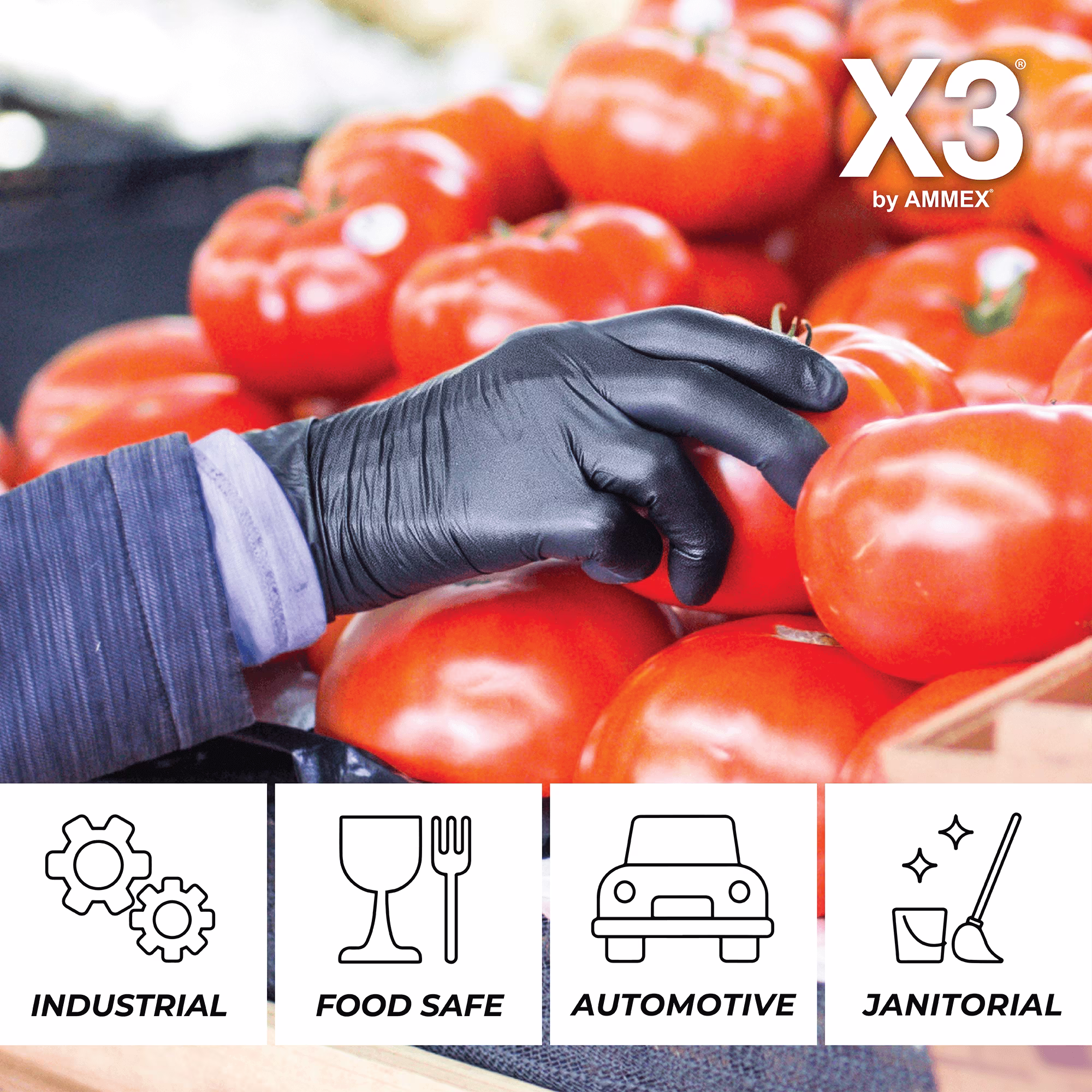X3 Black Disposable Nitrile Gloves, Size XX-Large, 1000 Count, Light-Duty - Thumbnail 5