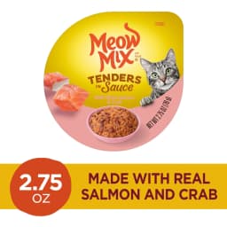 Meow Mix Tenders in Sauce with REAL Salmon & Crab, Wet Cat Food, 2.75 oz Cup - Thumbnail 1