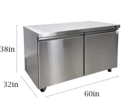 Cooler Depot 61 inch 14.1 cu.ft, 38" heigh Commercial Undercounter Freezer, 2 Solid Doors, Stainless steel exterior, NSF certified - Thumbnail 3