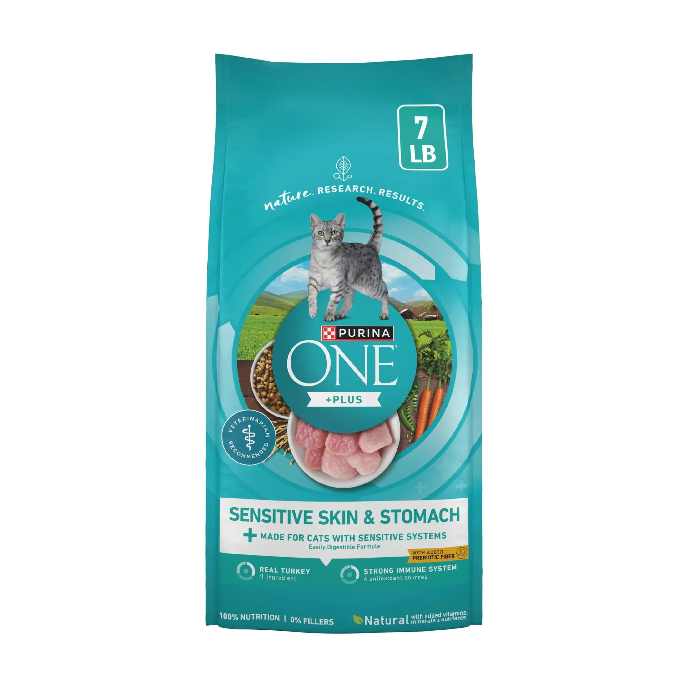 Purina ONE Sensitive Stomach, Sensitive Skin, Natural Dry Cat Food, +Plus Sensitive Skin and Stomach Formula, 7 lb. Bag