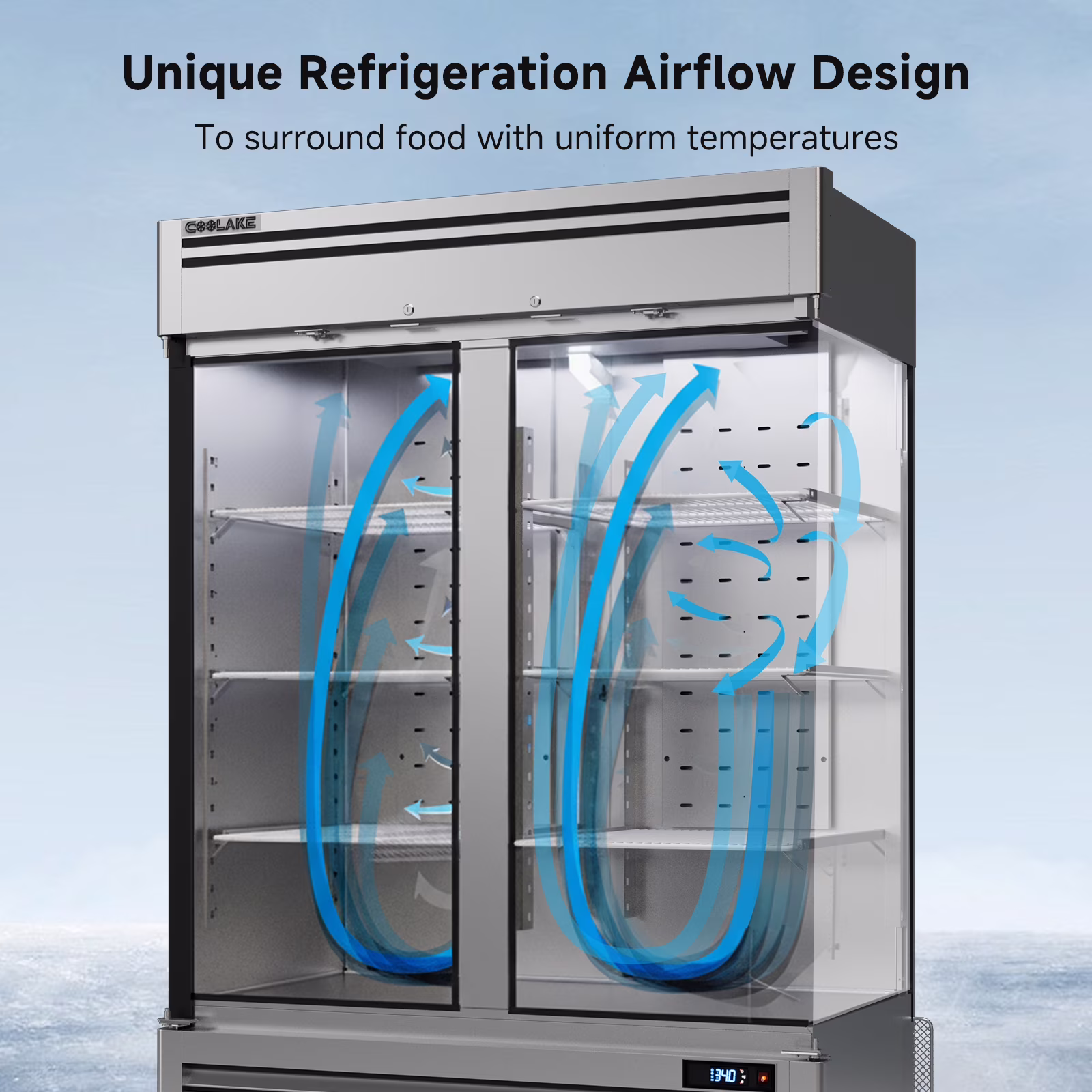 Coolake 49 Cu Ft Commercial Refrigerator, 54.4" W 2 Door Upright Fridge with 8 Adjustable Shelves, Frost-free Stainless Steel Industrial Reach-in - Thumbnail 8