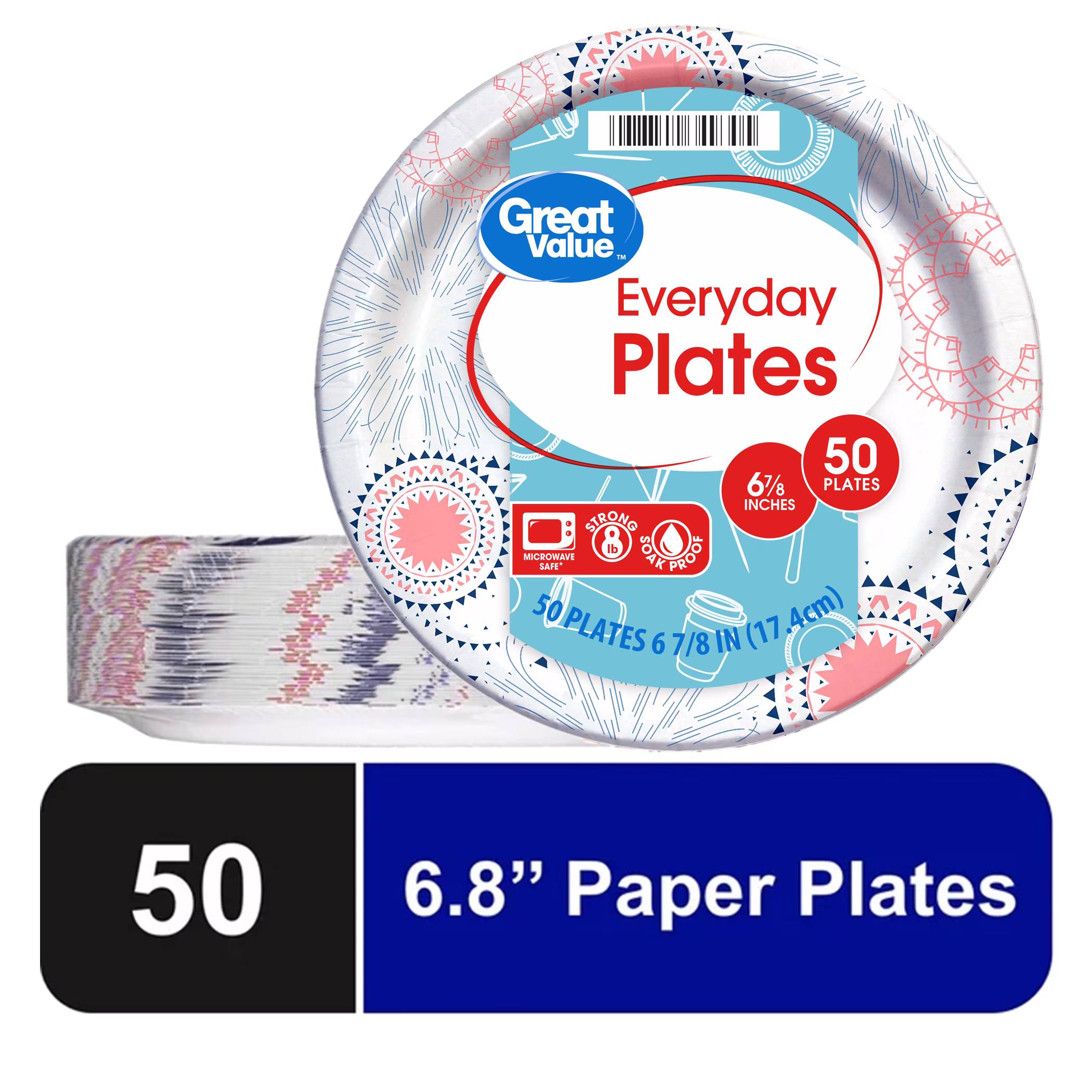 Great Value 7-Inch Disposable Paper Plates, 50 Count, Multicolor Kaleidoscope Design - Thumbnail 7