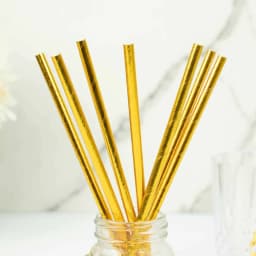 Efavormart 50 Pack | 8" Metallic Gold Foil Food Grade Paper Drinking Straws, Biodegradable Disposable Party Straws - Thumbnail 2