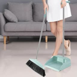 Broom and Dustpan Set, 45° Angle, Long Handle Broom Dustpan Pan, Wide Dustpan, eavy Duty Dust Pan, Dustpan Broom with Dense Bristles, Perfect - Thumbnail 2