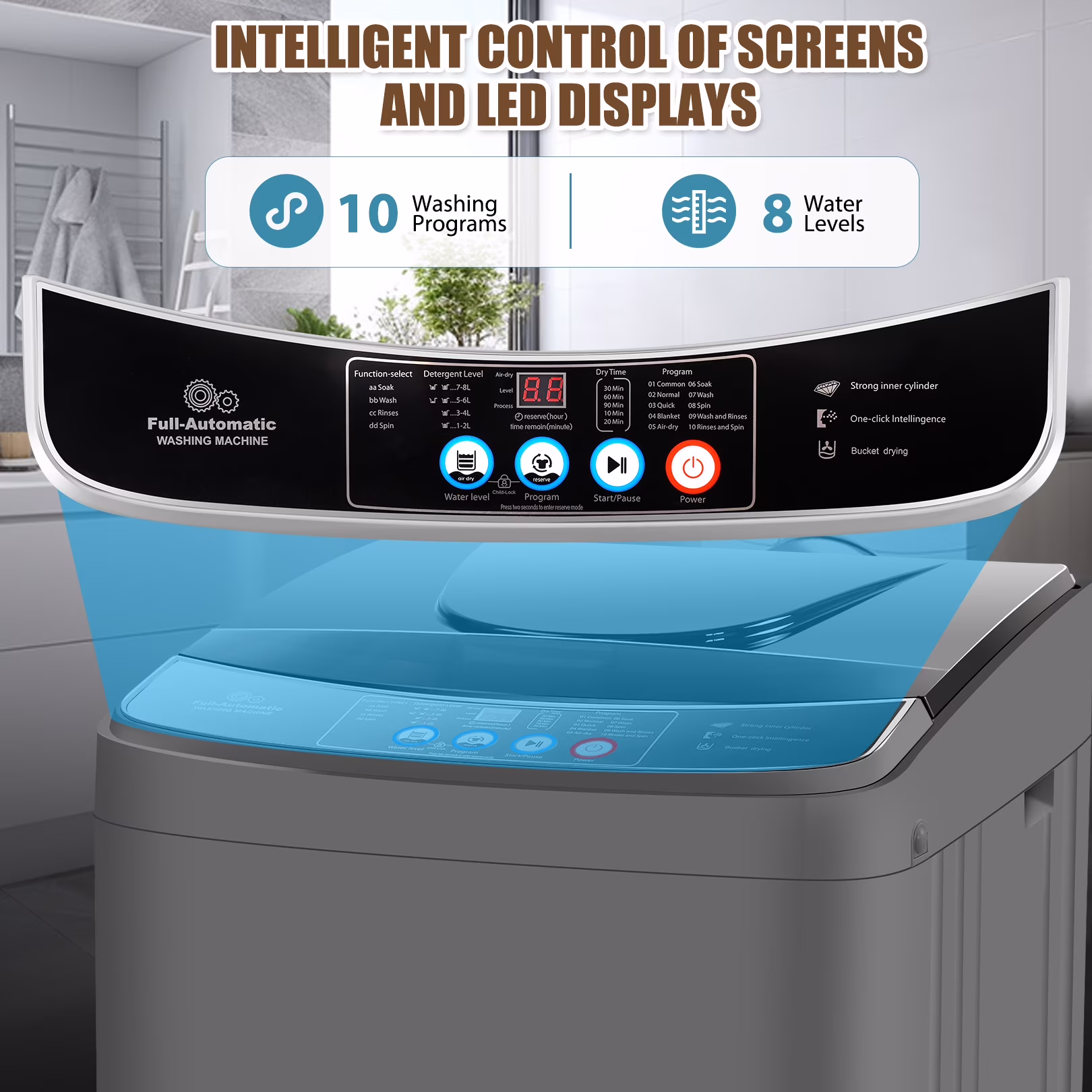 Veeboto Portable Washing Machine, 15.6lbs Washer Machine with 10 Wash Programs/8 Water Levels, Laundry with LED Display & 1 Adjustable feet for Home - Thumbnail 3
