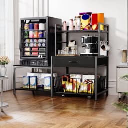 ModFurne Mini Fridge Stand with Storage, Mini Refrigerator Stand with Power Outlet, Wine Fridge Table with Movable Storage Basket for Dorm Home Use - Thumbnail 6