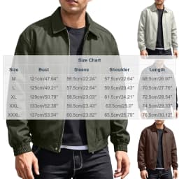 uublik Men's Faux Leather Jacket Army Green Long Sleeve Casual Button Down Motorcycle Coats Trendy Fall Clothes - Thumbnail 3
