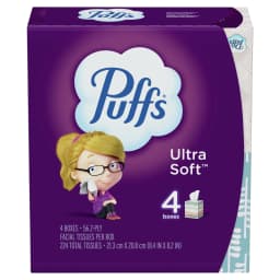Puffs Ultra Soft Facial Tissues, Cube, 56 Facial Tissues Per Box, 4 Count - Thumbnail 1
