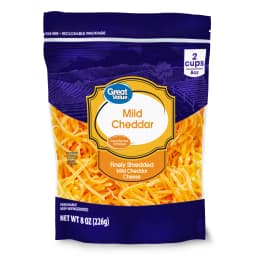Great Value Mild Cheddar Finely Shredded Cheese, 8 oz Bag - Thumbnail 1