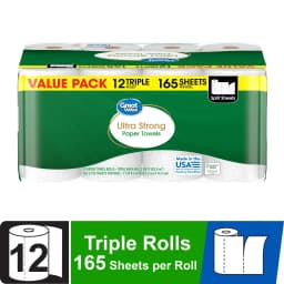 Great Value Ultra Strong Paper Towels, White, 12 Triple Rolls - Thumbnail 2