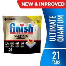 Finish Ultimate Quantum Dishwasher Pods, Dishwasher Detergent Dish Soap, 50% More Cleaning Power, Lemon Scent, 21 Tabs - Thumbnail 1