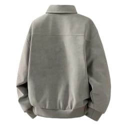 Mens Faux Suede Bomber Jacket PU Leather Vintage Flight Coat Casual Windproof Zip Up Turn Down Collar Outerwear with Pocket for Fall Winter Daily Wear, Gray, L - Thumbnail 3