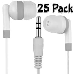 RHEA- Bulk Lot Of 25 White/Gray 3.5Mm Headphones / Earbuds / Great For Kids / Schools - Thumbnail 1