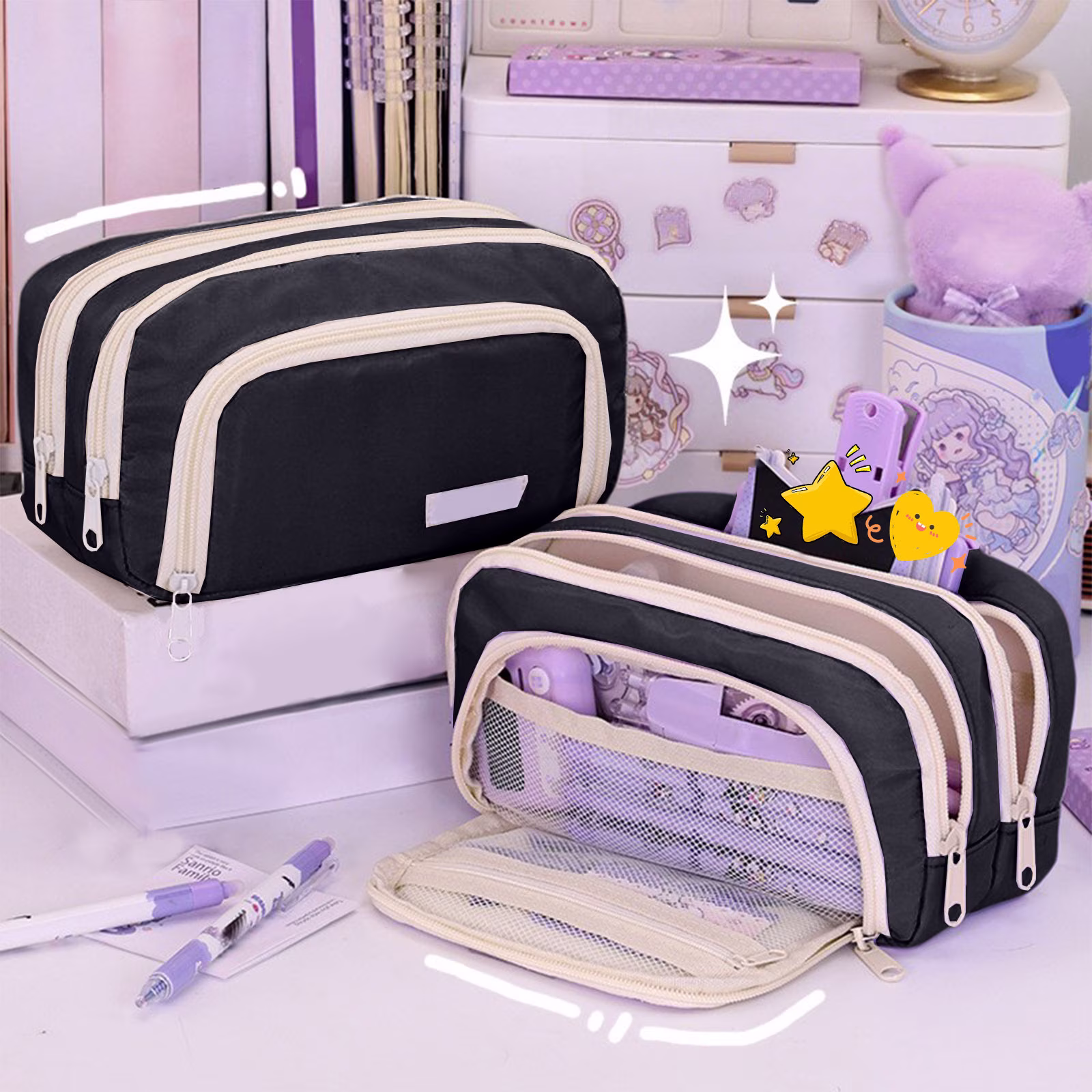 Pencil Case Large Capacity Zipper Pencil Pouch for Office School Supplies - Thumbnail 4