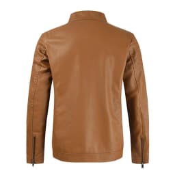 IROINNID Men's Long Sleeve Faux Leather Short Jacket Solid Color Casual Work Clothes Leather Coat Pocket Fitted Jacket Suit Coat - Thumbnail 6