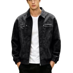 HOMADLES Mens Zip Up Leather Jacket Lapel Vintage Motorcycle Jackets Long Sleeve Casual Jacket Black Size 5XL - Thumbnail 2