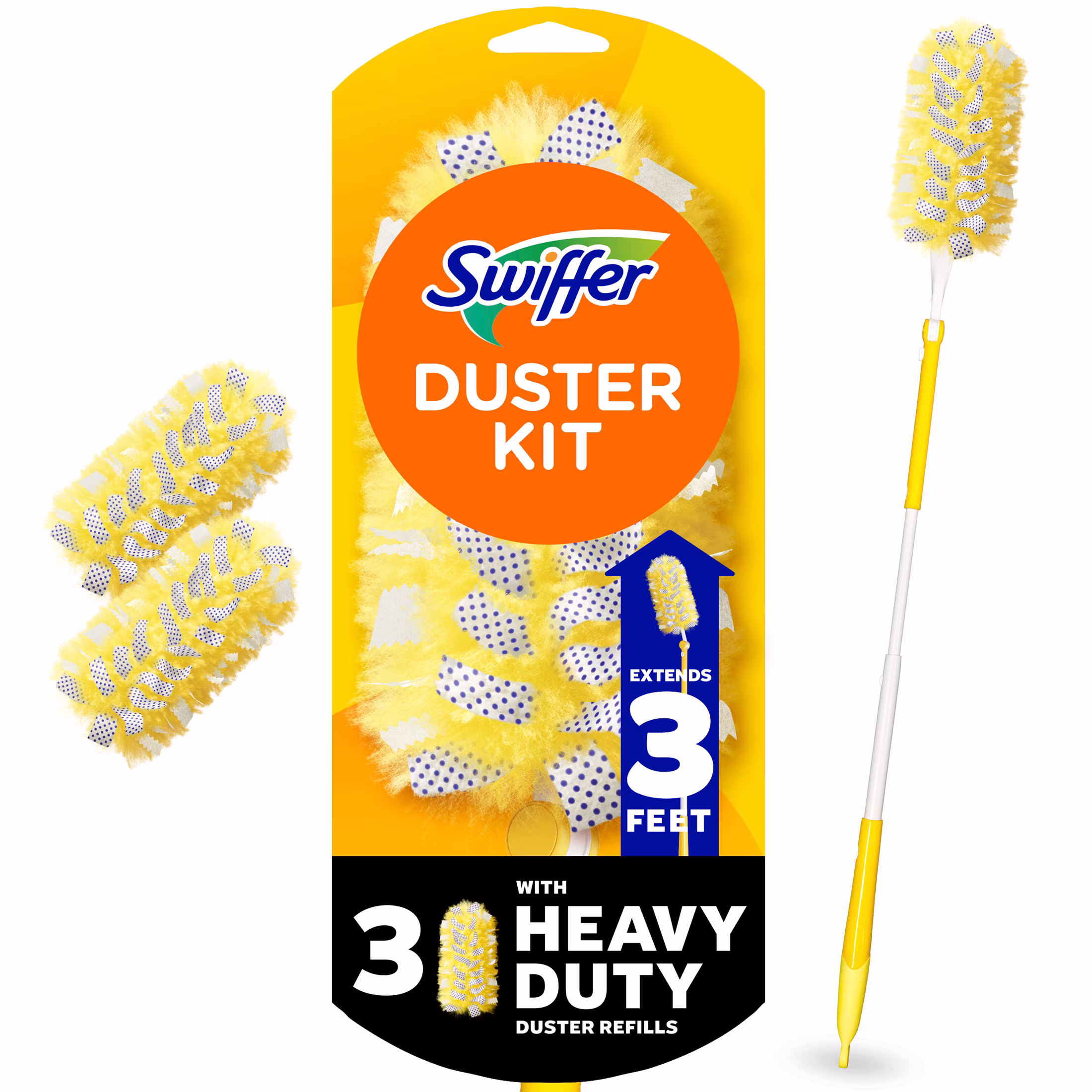Swiffer Heavy Duty 3 ft Extendable Duster Kit with Refills, Unscented, 1 Handle + 3 Refills - Thumbnail 1
