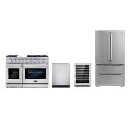 Cosmo 48 in. Double Oven Gas Range & Dishwasher & Wine Cooler & Refrigerator Set - Thumbnail 1