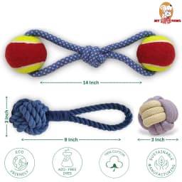 Pack of 3 Durable Rope Ball Toys for Dog Natural Tug Tough Durable Fetch Chew Teeth Interactive Play - Thumbnail 5