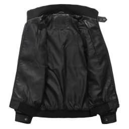 Bazeneo Mens Leather Jacket Faux Leather Bomber Jackets Long Sleeve Slim Fit Motorcycle Jackets Stand Collar Zipper Pilot Jacket Vintage Plain Colour Outwear with Pockets Spring Tops - Thumbnail 5