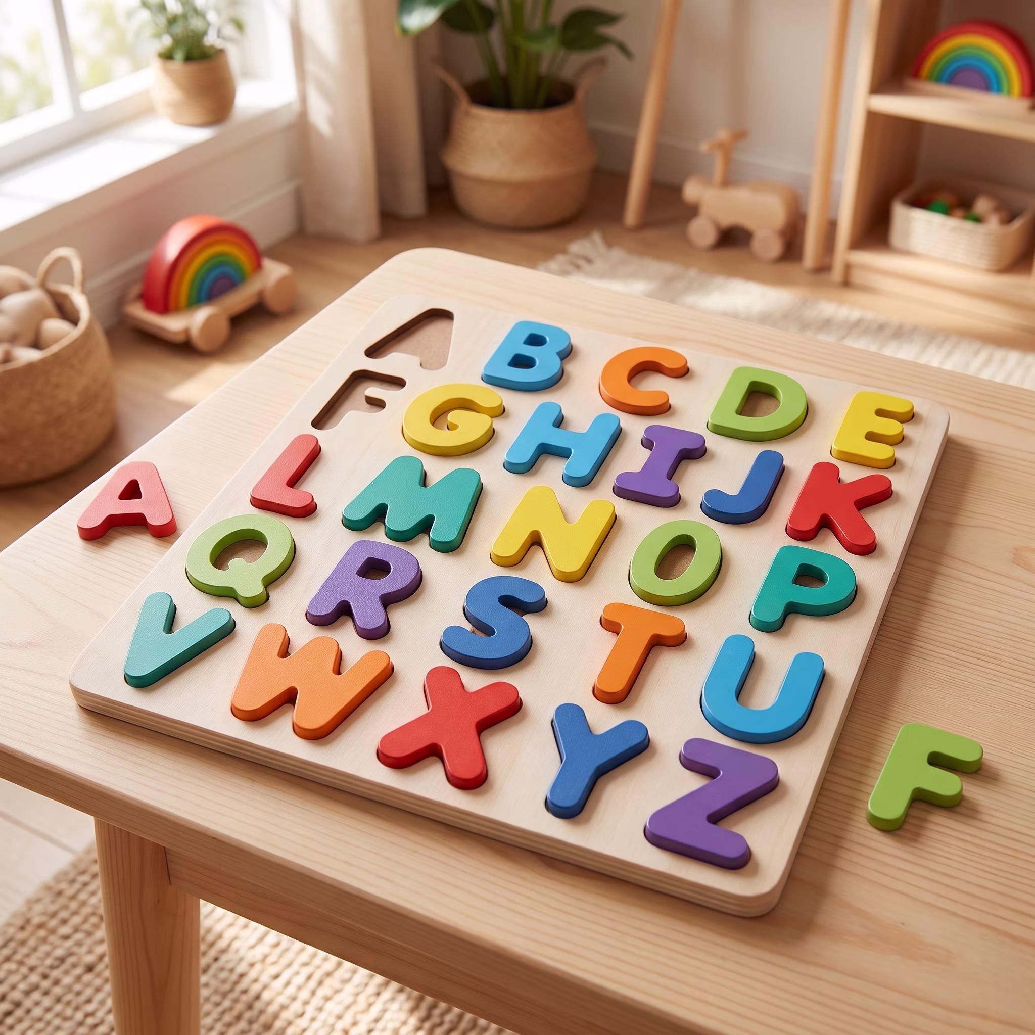 Spark Create Imagine Wooden Alphabet Puzzle, Baby and Toddler Toys for Children Ages 18 Months - Thumbnail 2