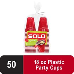 Red Solo Party Plastic Disposable Cups, 18 oz, 50 Count - Thumbnail 1
