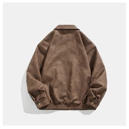 Maoxin Men's Leather Jacket Men's Solid Color Long Sleeved Flip Collar Pocket Button Zipper Leather Jacket Coat Leather Jackets for Men Brown 3XL - Thumbnail 4