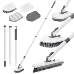 YEERSWAG Shower Cleaning Brush with 46" Extendable Long Handle, 4-in-1 Tub & Tile Scrubber, 180° Locking Swivel Head, Stiff Bristle Brush, 2 Scouring - Thumbnail 1