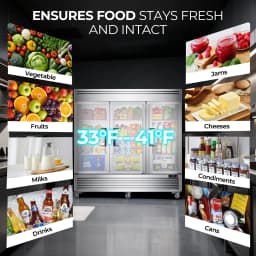 Coolake 82" Width Commercial Refrigerator 3 Solid Doors, 72 Cu.ft Stainless Steel Reach-in Upright Fridge with LED Lighting, Fan Cooling Refrigerator - Thumbnail 8