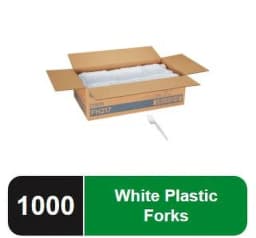 Dixie® Heavy-Weight Disposable White Plastic Fork, Tableware Forks, FH217, 1,000 Forks per Case - Thumbnail 1