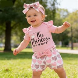 Emy Dola 0-18M Baby Girl Clothes Infant Summer Outfits Newborn Ruffle Short Sleeve Romper and Floral Shorts with Headband - Thumbnail 3