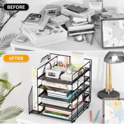Mintazer Desk Organizer with File Holder, 5-Tier Paper Letter Tray Organizer Mesh Desktop File Organizer Magazine Holder for Home School Office - Thumbnail 6